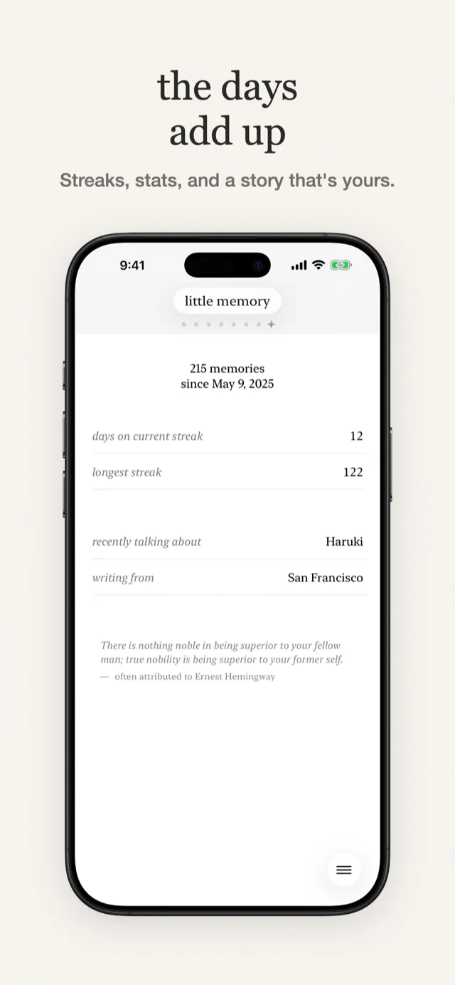 Little Memory 2.0 stats: streaks, people, and places from your year