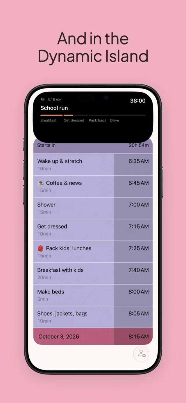 The same plan expanded in the Dynamic Island over the app