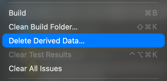 Delete derived data in Xcode menu