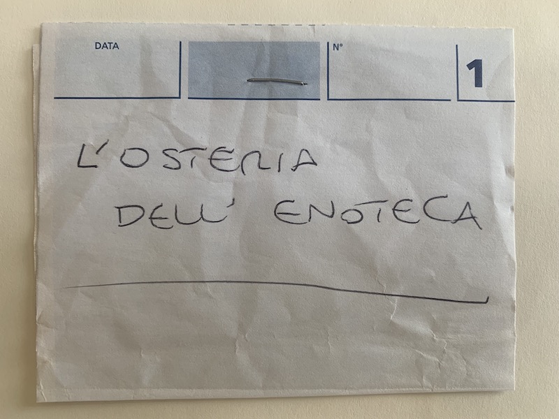 Receipt for Coquinarius with note for Osteria dell'Enoteca